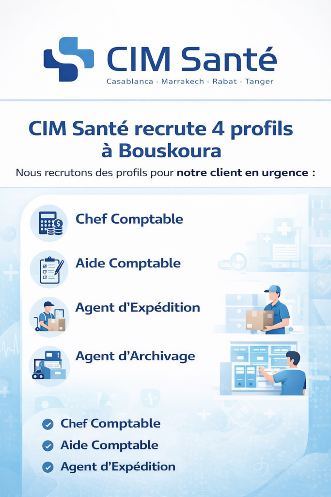 CIM Santé recrute 4 profils à Bouskoura