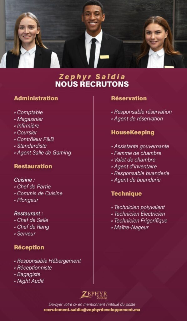 Ouverture prochaine du Centre de Vacances Zephyr Saidia, 25 postes à pourvoir